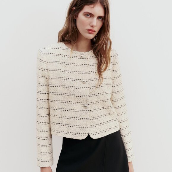 Zara Jackets & Blazers - Zara Cream and Black Tweed Blazer